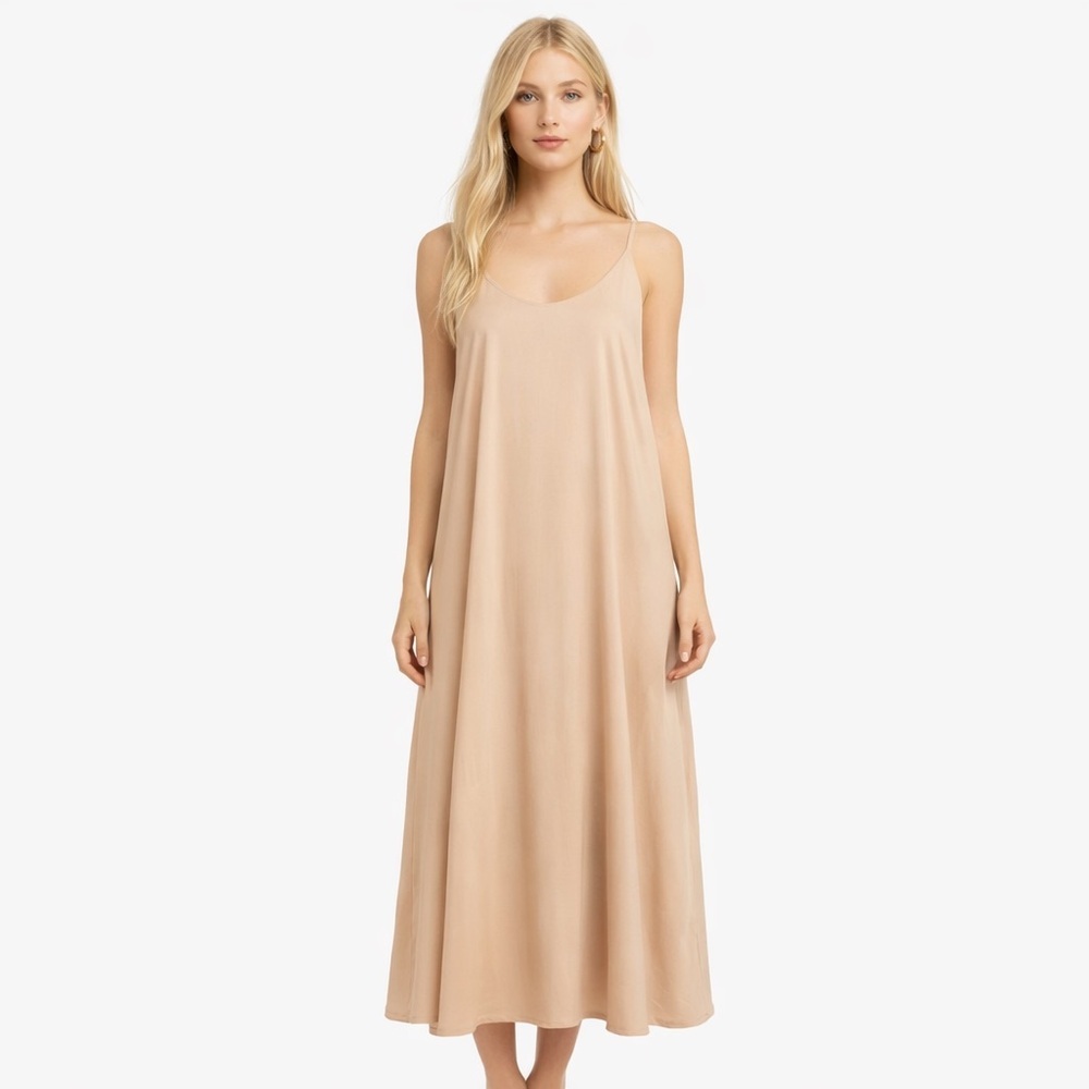ALYSI Italy 100% Viscose Slip Dress Maxi Size 4 Nude Beige Minimalist Capsule